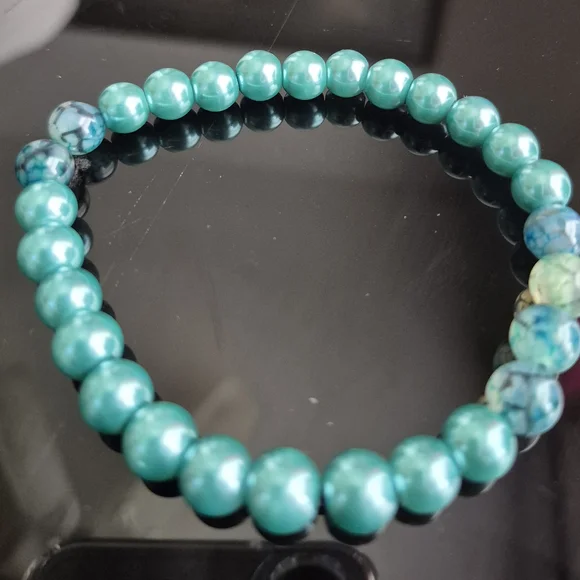 Handmade Turqouise Pearls with Natural Dragon Stone Vein Agate! - Picture 4 of 5